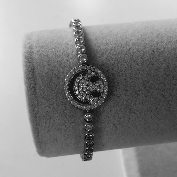 Jewelry - Silver bracelet happy face cz bolo